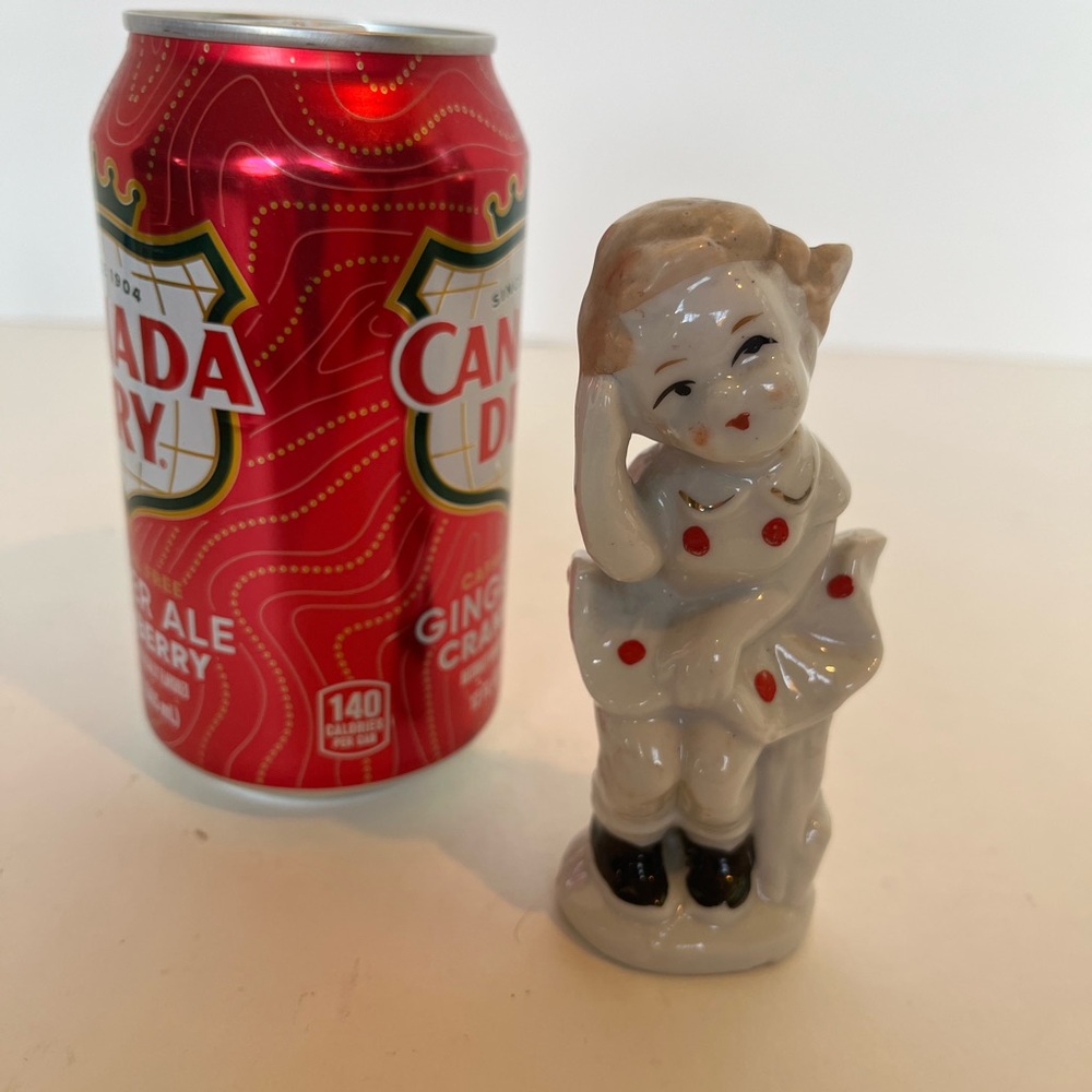 Vintage Porcelain Girl Figurine from Japan Girl in Red Polka Dot Dress